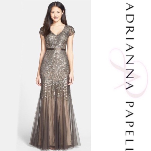 Adrianna Papell embellished cap sleeve long gown - Picture 2 of 6